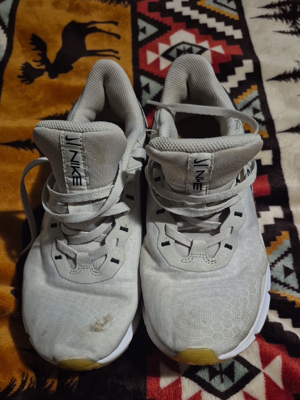 Nike White Sneakers with Leopard-Print Swoosh and Yellow Accents - Picture 3 of 7